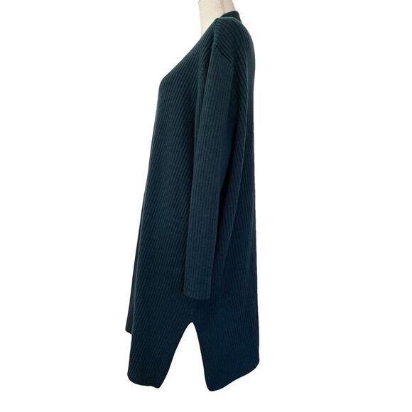 Eileen Fisher Italian Fine Merino Wool Long Cardigan Size 3X Blue Ribbed Luxury - Picture 3 of 7